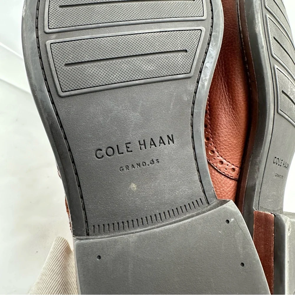 Cole Haan Men's Grand.Os Watson Brown Pebble Leather Wingtip Oxford Shoes 10 M